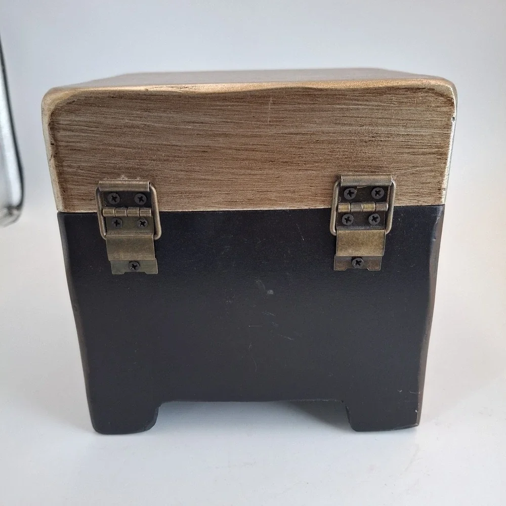 Vintage Style Footed Wooden Jewelry / Trinket Box – Black & Gold Dual Tone 6 In.